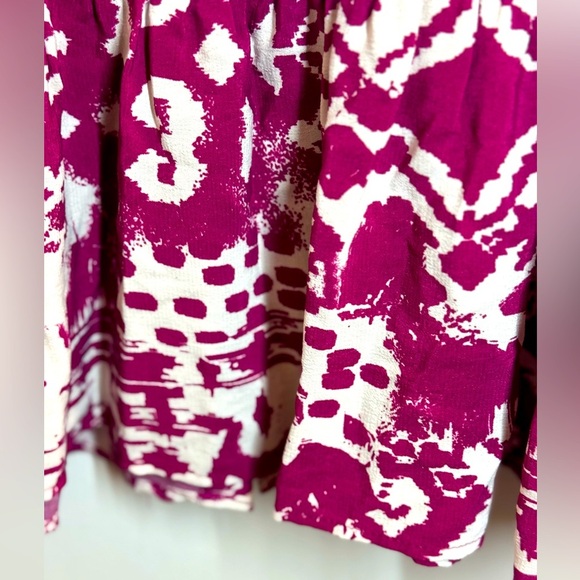 Zara Abstract Magenta Ivory   Button Front Boho tiered oversized shirt dress M - Picture 8 of 15